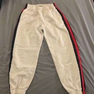 brandy melville sweatpants, one size, white with navy blue and white stripes